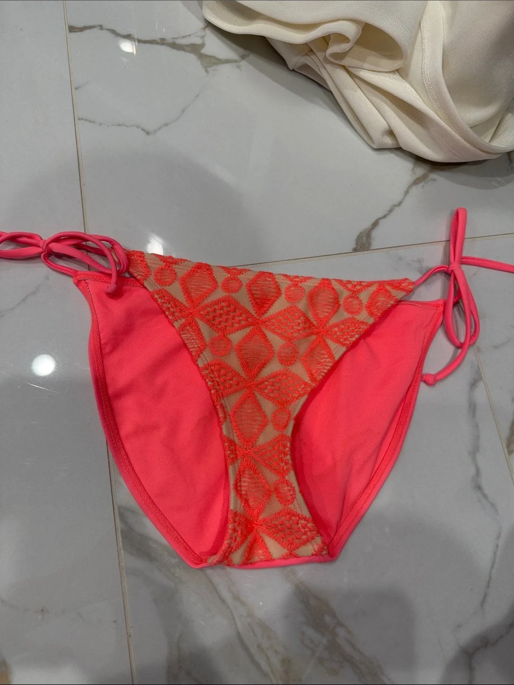 Neon Pink & Tropical Print Bikini Set - Two Tops + Bottom Small - Picture 2 of 9